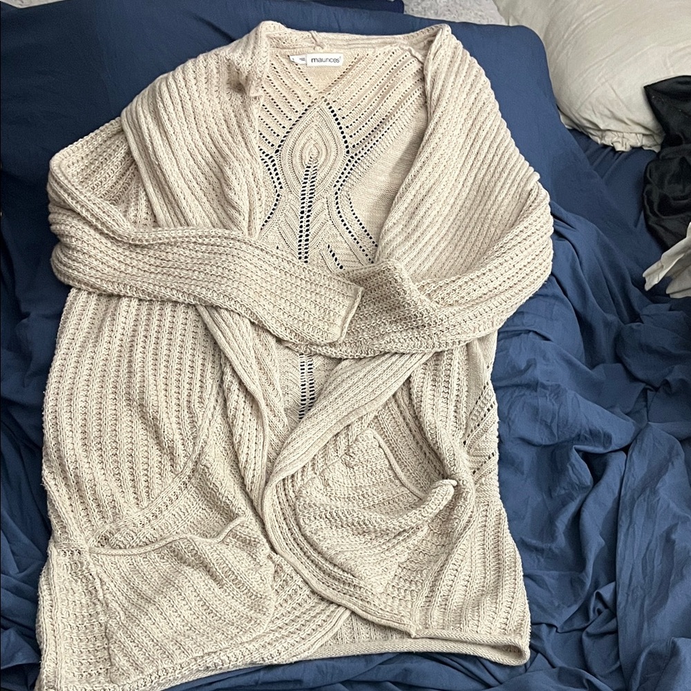 🧚Maurices Beige Open Knit Cardigan